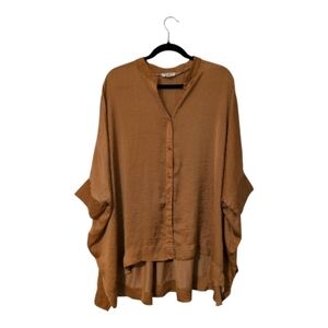 Umgee Bronze Oversized High Low Button Down Blouse